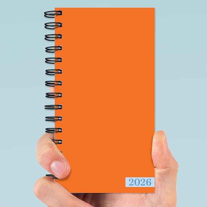 TF Publishing 2026 Orange Small Weekly Monthly Planner with 2-Page Monthly Calendar Grid, Weekly Planning Pages, and Lined Notes Section in Back - Mini Planner for Pocket or Purse - 3.5in x 6.5in