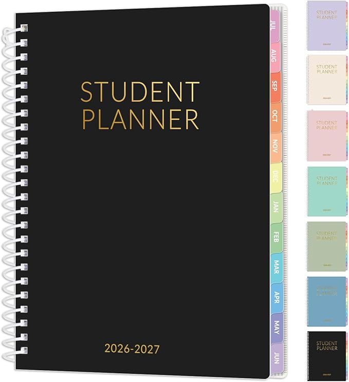 Student Planner 2026-2027, SUNEE Academic Weekly & Monthly Plan Book, Jul. 2026 - Jun. 2027, 6.5"×8.3" Middle & High School Planner, Lesson Plan Book with Week's Goals, Bookmark, Monthly Tabs, Black