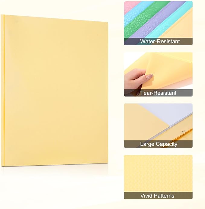 ViVin Sturdy Plastic Folder with Pockets,12 Pack,Heavy Duty Two Pocket 3 Prong Folders,Holds Letter Size Paper,File Folders with Business Card Slot for School Home and Office(Light Yellow)