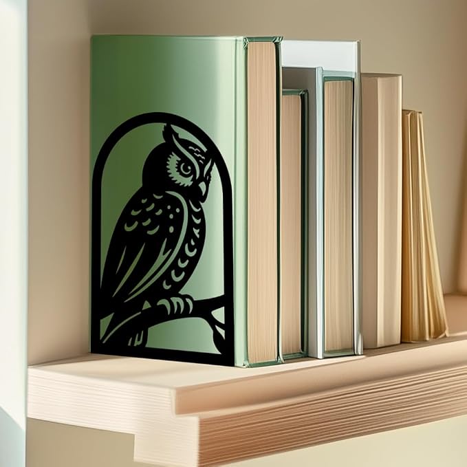 1 Pair Metal Bookends for Shelves, Owl Bookshelf Decor Heavy Duty Book Ends Book Stoppers for Office, Desk, Shelf, Room 3.5"x4.7"x7.1" Book Holders for Shelves Tall Bookends