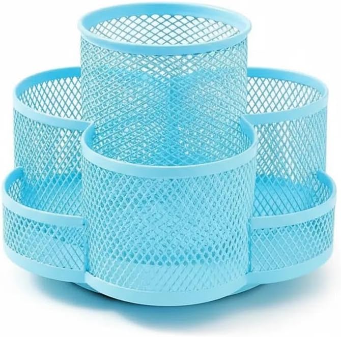 Grid Desktop Storage Box, 7-Compartment Individual Storage Boxes, Rotatable, Metal Material, 6.89 inches wide, 3.94 inches high (Blue)