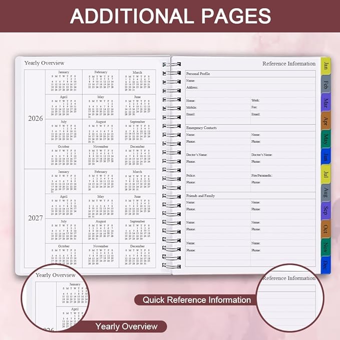2026 Weekly & Monthly Planner - 2026 Planner Spiral Bound from January 2026 to December 2026, Easy to Organize Your Daily Life, Medium 6.5" x 8.5", Pink