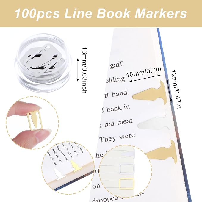100Pcs Book Line Markers, Gold/Silver Metal Bookmarks Tin Mixed Metals Book Page Markers Book Marker Clips Book Annotation Supplies for Teachers, Students, Readers