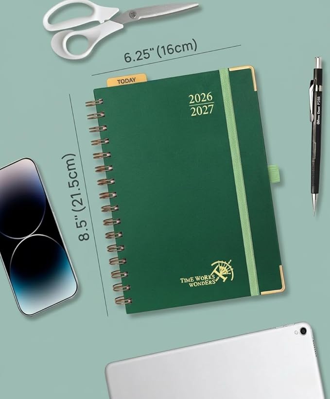 POPRUN 2026-2027 Academic Year Weekly and Monthly Planner Calendar,Jul 2026 - Jun 2027，6.25" x 8.5",Daily Agenda Book & Appointment Book with Hourly Schedule, Tabs, Hardcover, School and Office Supplies - Dark Green