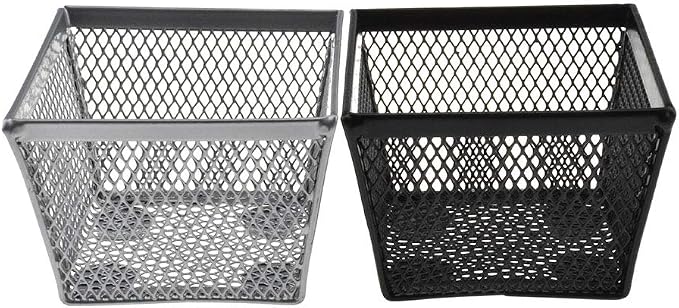 HAHIYO Stackable Paper Clip Mesh Holder Cup 2.2" Height 4 Pack Sturdy Paperclip Holder Container for Desk Drawer Organizer Collection for Home Office School Black Silver Soft Foam Feet No Sharp Edges