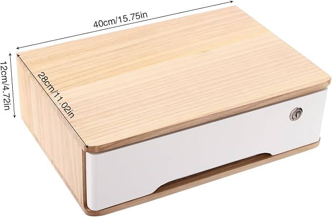 Wooden Desktop Storage Box with Lockable Drawers, Flat File Cabinet Drawer Desktop Storage Box, Countertop Storage Cabinet for Office Home Toiletries Supplies Vanity (natural wood+white, 1 Drawer)