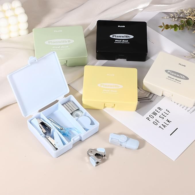 PATIKIL 2 Pack Office Supplies Set, 8pcs Desk Supplies Set Stapler Tape Dispenser Scissors Accessories Kit Mini Office Supply Kit Cute Small for Desk Women Organizer, Yellow Green