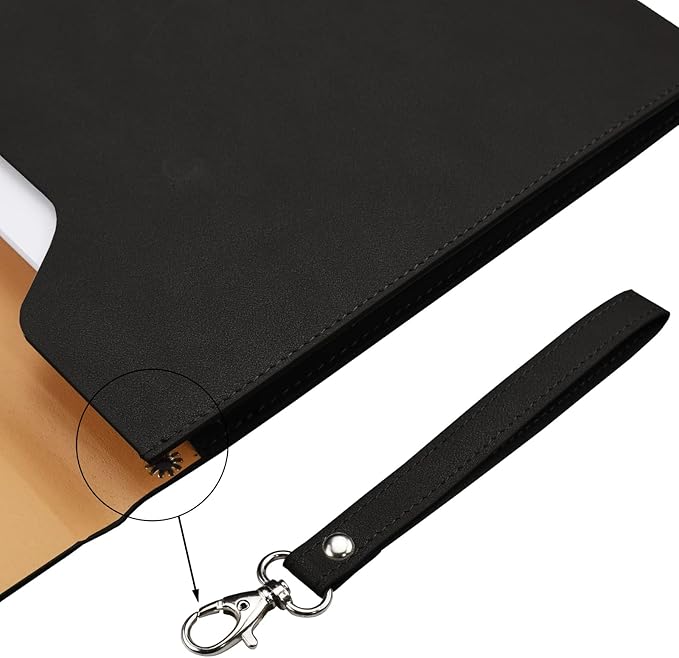 PU A4 Leather File Folder Document Holder Folder Stylish Portfolio Envelope Case with Strap and Invisible Magnetic Closure (Black)