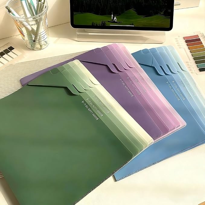 Blue 5-Pack L-Shaped File Folder for Documents, Waterproof A4 Document Holders with Anti-Fall Flap, Plastic File Organizer,A4 Envelopes Filing Folder