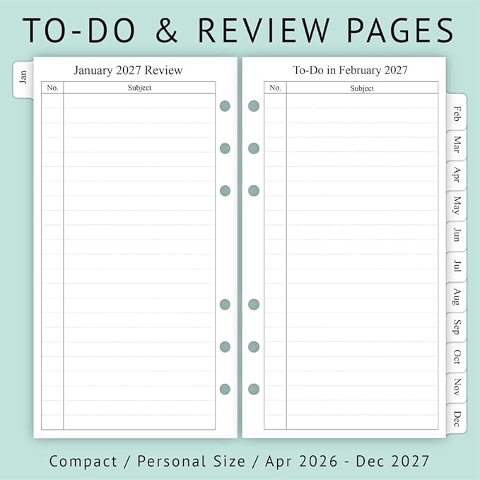 newestor 2026-2027 Planner Refill, Monthly, 3-3/4" x 6-3/4", Apr 2026 to Dec 2027, Personal/Portable Size