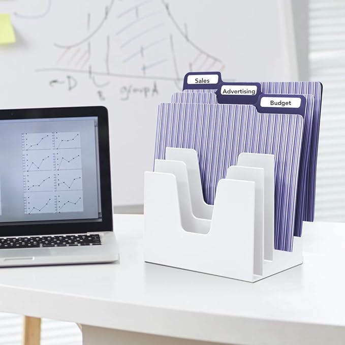 Acrimet 5 Section Incline File Sorter Organizer, Mail, Folder, Letter Desk Organizer, Rack for Office Organization Desktop (Plastic) (White Color)