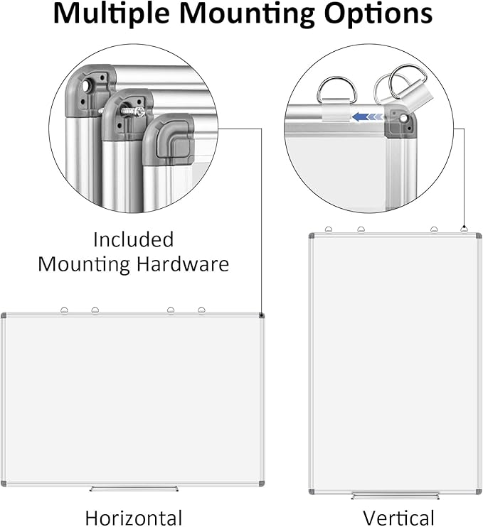 EAONE Magnetic Dry Erase Board for Wall 24” x 18”, Double Sided White Board, Silver Aluminum Frame Whiteboard Kit for Office Home School, with 1 Dry Eraser & 4 Magnetic Pins & 5 Multicolor Markers