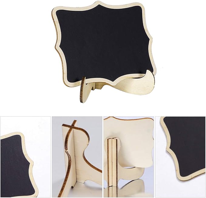 uxcell 6pcs Mini Chalkboards Signs with Base Stand Wood Wavy Design Chalkboard Tag for Message Board Signs Table Number Reminder