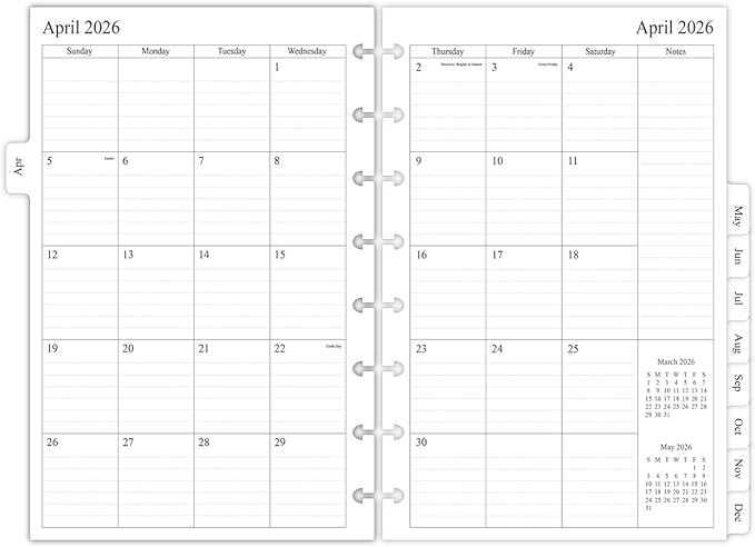 newestor 2026-2027 Monthly Planner Refill for 8-Discbound Notebook, Two Pages Per Month, Apr 2026 to Dec 2027, Junior Size 5-1/2"x8-1/2"