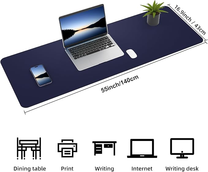 AFIING Cork Desk Mat 55" x 17", Dual-Sided Natural Cork & PU Leather Desk Pad, Non-Slip Waterproof Large Mouse Pad for Office, Home & Gaming (Blue)