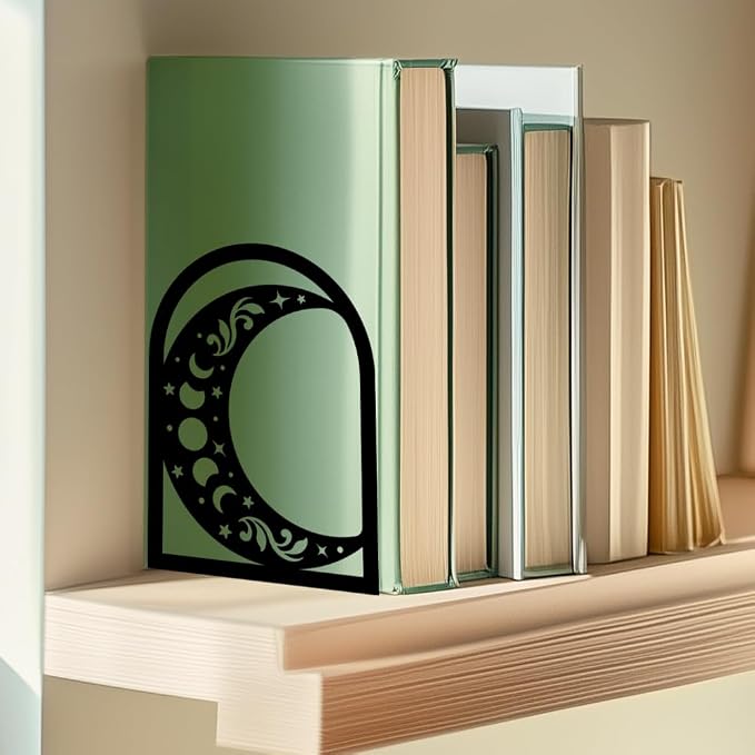 Sun Moon Metal Bookends for Shelves, High-end and Classy Book Ends for Bookshelf Decorative Books, Book Ends for Heavy Books Used for Home Office Desk Organizer and Library Decor
