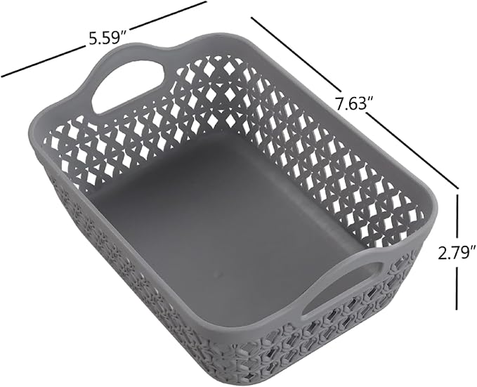 Kekow Gray Mini Plastic Storage Tray Basket with Handle, 12-Pack