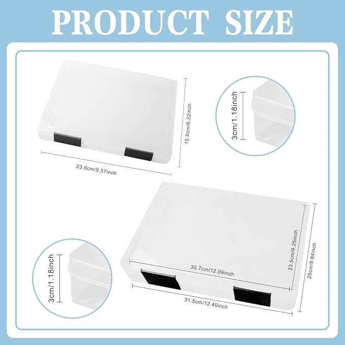 12 Pcs Clear A4 A5 File Box Document Plastic Storage Box with 48 Labels File Holder Organizer Box Paper Plastic Case Magazine Protector with Buckle Office School Supplies(Black)