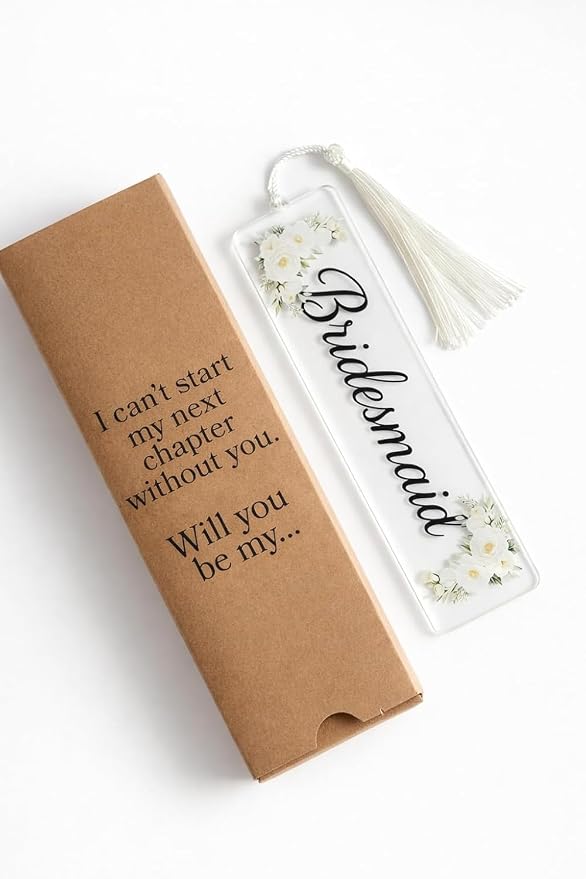Gift for Bridesmaid Proposal Acrylic Floral Bookmark with Box, Will You Be My Bridesmaid Bridal Party Gift, 13x2 Inches (Bridesmaid) (Bridesmaid)