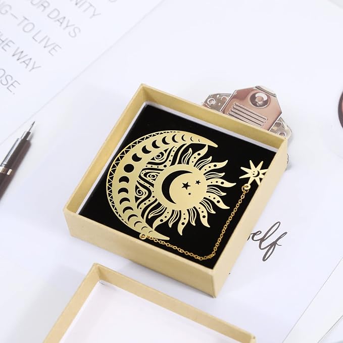 Metal Bookmarks with Chain Sun & Moon Theme Bookmark, Book Marks for Reading,Unique Bookmark, Book Markers for Book Lover Present for Book Lovers Writers Readers Back to School Gifts