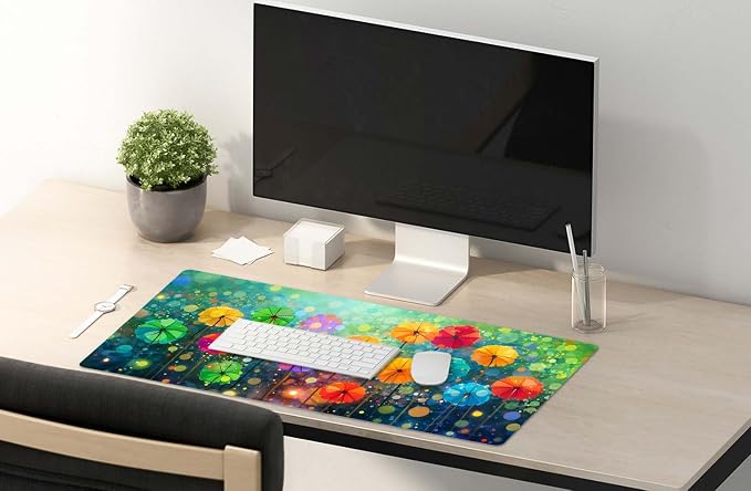 SSOIU Desk Mat, Extended Gaming Mouse Pad 35.5x15.7 in, Large Non-Slip Rubber Base Mousepad with Stitched Edges, Waterproof Keyboard Mouse Mat Desk Pad for Work, Game, Office, Home - Watercolor Floral