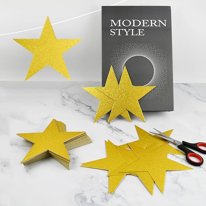 60 Pcs Glitter Star Cutouts - Double Printed Paper Stars, 6 Inch, Wedding Party & Classroom Decoration Supply (Gold)