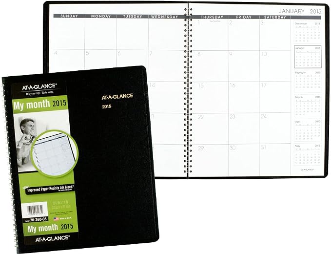 At-A-Glance 8.88 x 11 Inches Wirebound Monthly Planner for 2015, Black (7026005)