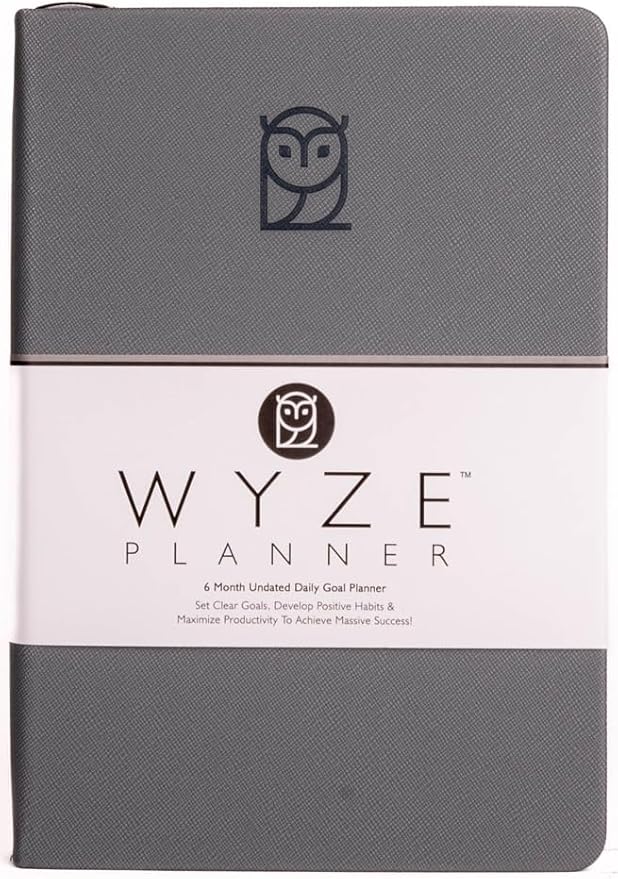 Wyze Planner Undated Daily Planner – 6-Month A5 Productivity Organizer with Full Page Per Day, Hourly Schedule, Goal Setting, Habit Tracker, Weekly & Monthly Pages – Hardcover Time Management Notebook (Gray)