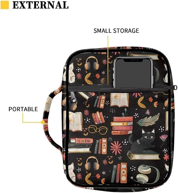 Coldinair Cat with Book Bible Cover Case for Men Teen,Women Bible Bags Book Covers Kids Scripture Carrying Case with Handle and Pocket