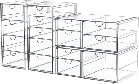 Makeup Organizer Storage With 16 Drawers, 4 Pcs Desktop Office Supplies, Desk Organizers, Clear Accessories, Dustproof Storage Drawer and for Make Up, Jewelry, Pen, Stationary