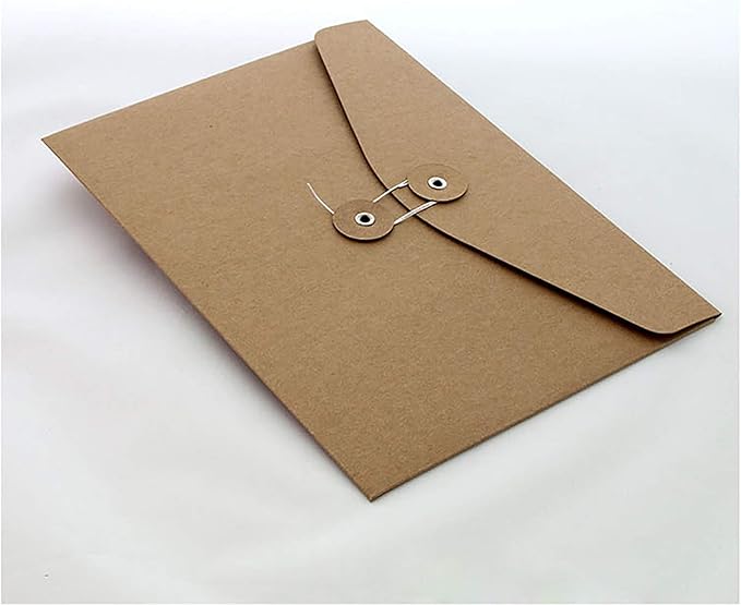 VANRA Kraft String Envelope File Folder Project Pockets File Jacket Document Organizer Flat-No Expansion A4 Letter Size (Kraft Brown, Pack of 5)