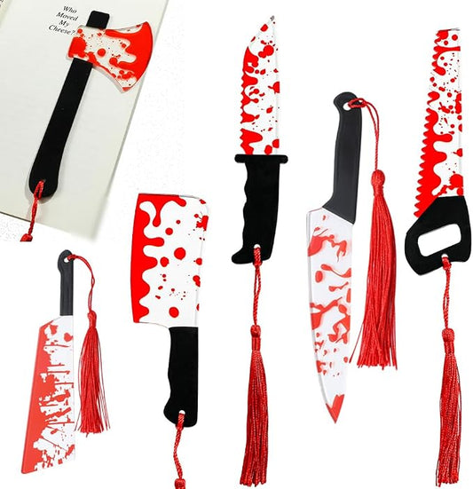 Horror Movie Knife Acrylic Bookmark, Gothic Character Dagger with Tassel,Book Lover Book Mark Halloween Gift (6PC Red Knife)
