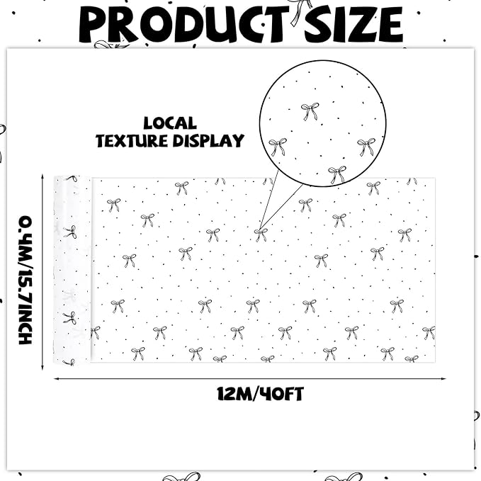 Black Bow Bulletin Board Roll Reusable Waterproof Erasable Black Bow and Book Non-Woven Fabric Bulletin Board Roll Bows Poster for Teacher Classroom Decors Wrap Crafts 15.75" x 40ft