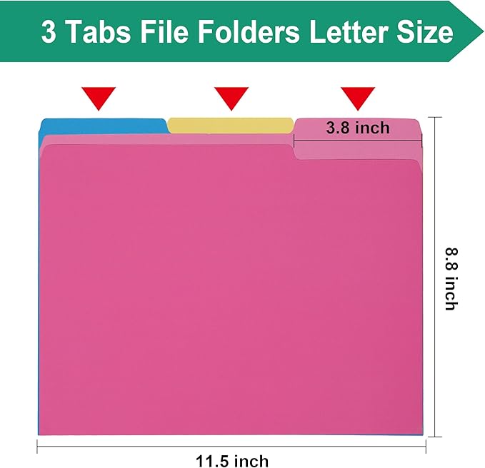 pmybupo Pink File Folders 8.5x11 Inch,1/3 Cut Tab Colored File Folders Letter Size,School Business Office Folders for Document-18 Pack