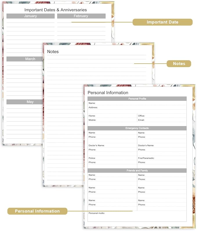 Undated Daily Monthly Planner for 2026 or Anytime - A4 To Do List with Hourly Schedule, Hardcover Spiral Bound Daily Planner to Increase Focus, Stylish School/Office Supplies, 8.5" x 11", Flower