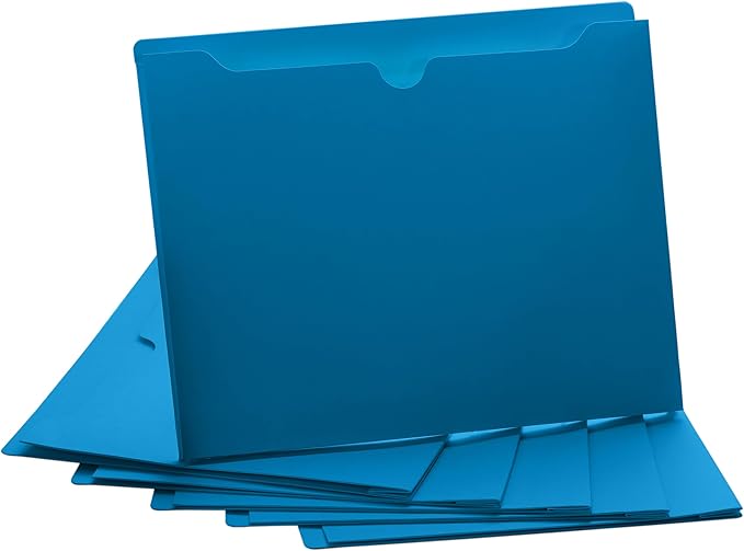 Blue File Jackets, 2 Inch Expansion, Letter Size, Reinforced Straight-Cut Tab, 6 Pack