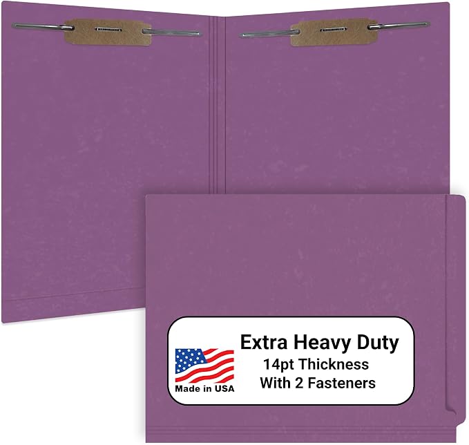 Purple File Folders, Doctor Stuff, Letter Size Reinforced End Tab Folder with 2" Bonded Fastener on Inside Front and Back, 14 pt Stock, Carton of 250