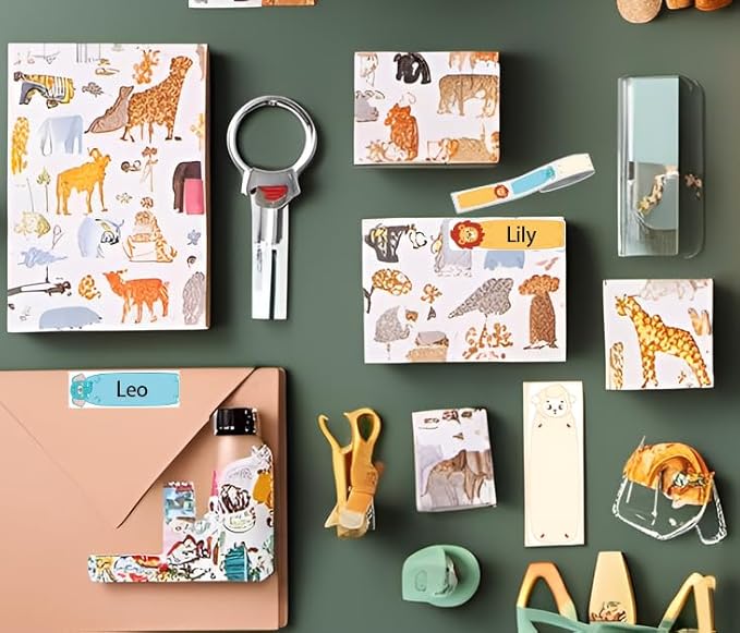 Phomemo D30 3 Roll Adhesive Cute Animals Pattern Label Paper 0.55" X 1.57" (14mm X 40mm) for Labeling Kid Items, for School, Organization, 160 Labels for Each Roll