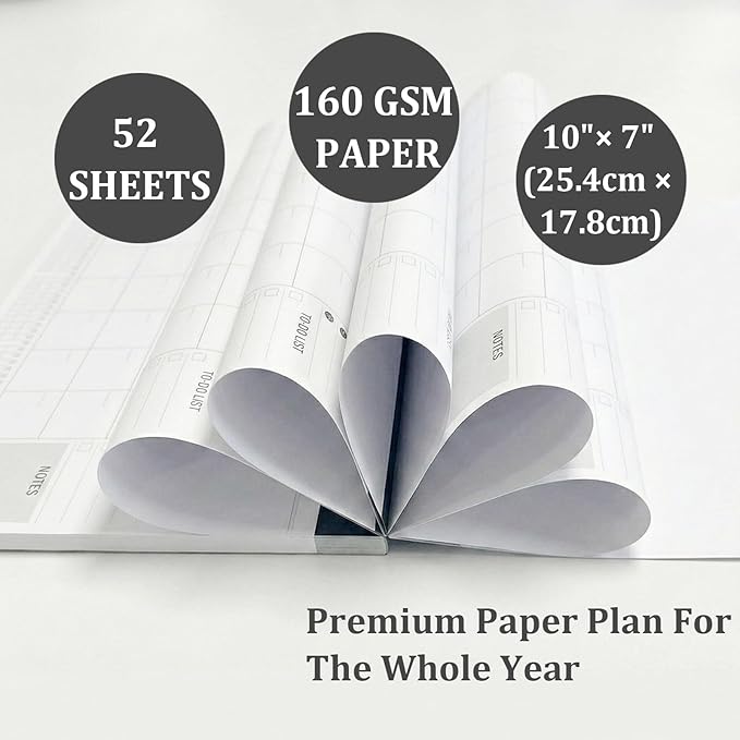 Monthly Planner Notepad with 52 Monthly Blank Calendar Sheets - 7"x10" Undated Format for Flexible Planning & Goal Tracking, Undated Blank Calendar Design for Custom Monthly Scheduling, Black