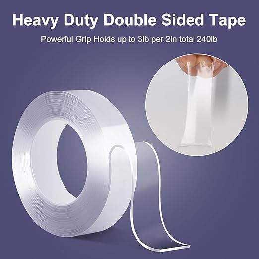 Double Sided Tape Heavy Duty 10FT Nano Tape Mounting Tape Strong Adhesive Strips Sticky Multipurpose Removable Transparent for Paste Items, Household (2 PCS)