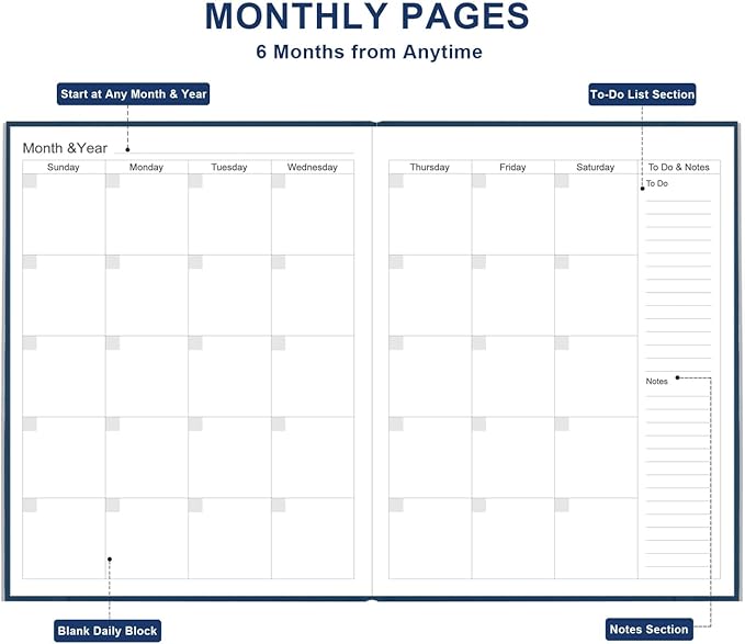 Daily & Monthly Planner for 2026 or Anytime - ADHD Planner Two Pages Per Day, Daily Planner Undated to Increase Focus, Eliminate Overwhelm, Achieve Your Biggest Goals, 8.5'' × 11'', Blue