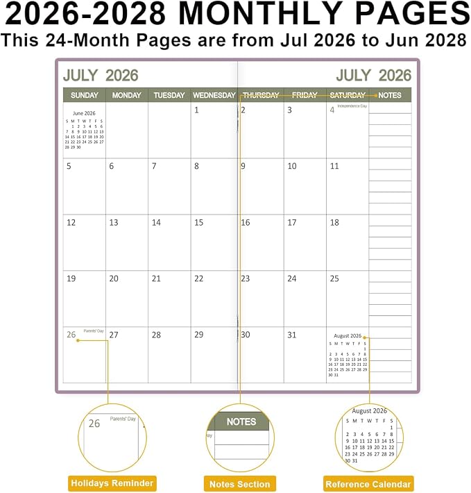 2026-2027 Pocket Calendar for Purse – Mini Monthly Planner from July 2026 to June 2028, 2 Year Monthly Calendar for Organizing & Planning, 3.5" x 6.5", Purple