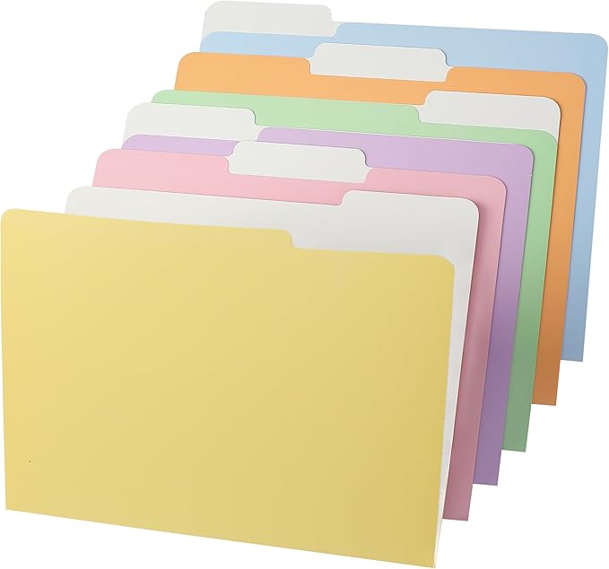 Mr. Pen- Poly File Folders with Tabs, 1/3 Cut Tab, 36 Pack, Letter Size, Pastel Colors, Plastic File Folders Letter Size (8.5 x 11 inches) for Office, School, Business, Documents Files Paper