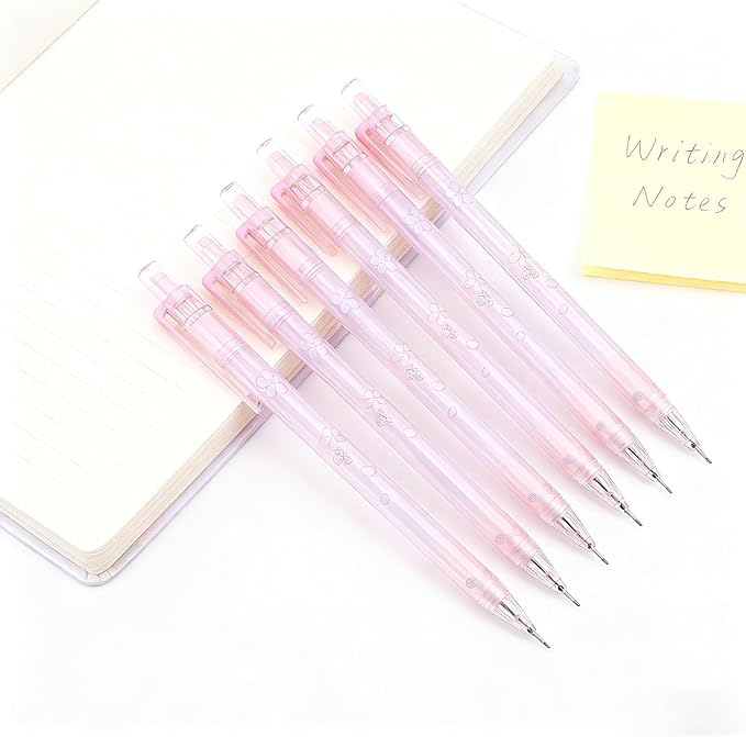 6Pcs Coquette Pink Cherry Blossom Mechanical Pencils Cute 0.5mm&0.7mm Mechanical Pencil Kawaii Pencils School Pencil for Students Women Office School Suppies