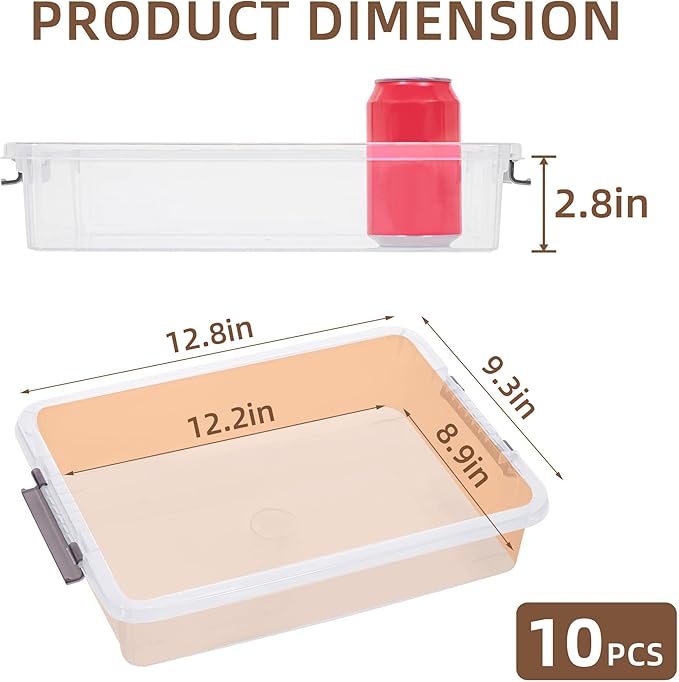 Citylife 10 PCS Plastic Storage Bins with Latching Lids Portable Project Case Clear File Box Stackable Storage Containers for Organizing A4 Paper, Photo, Document, Scrapbook
