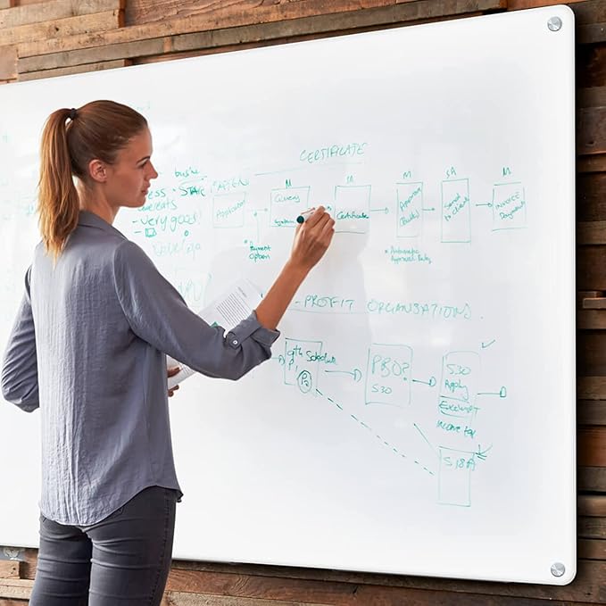Clear Glass Dry Erase Board for Office & Home, Frameless Green Surface Glass Board (48" x 72") Include Markers, Magnets with Eraser by Fab Glass & Mirror