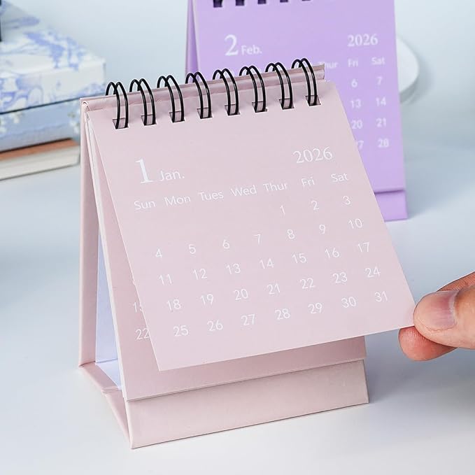 Mini Desk Calendar 2026-2027, January 2026 until July 2027, Small Desk Calendar Standing Flip Monthly Calendar Twin-Wire Binding with Stickers for Home Office School (Pink)