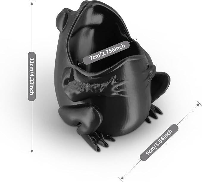 Cute Frog Pen Holder, Frog figurine Pencil Holder for Office Desk Decor, 3D Printed, Black, Durable and Fun Gift Idea