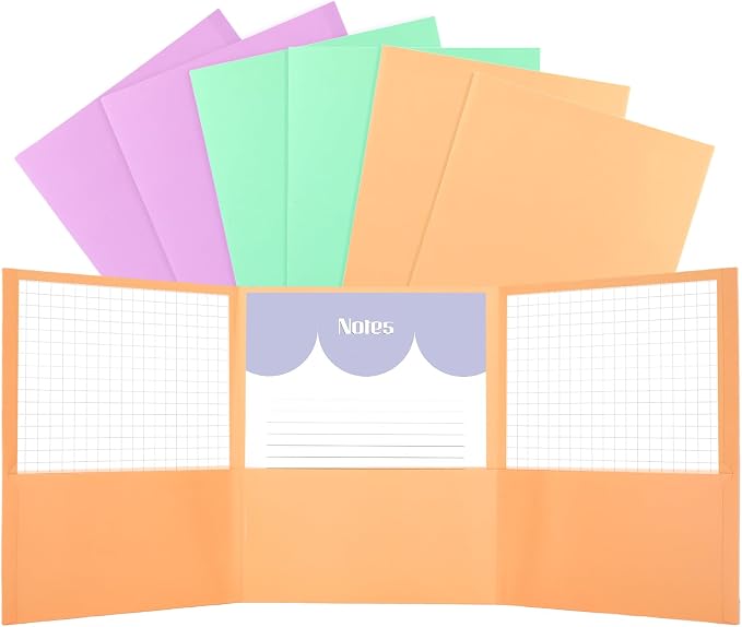 6 Pcs Tri Fold Folders with Pockets 3 Hole Punched 3 Pockets, Durable Tri Fold Folders with Prongs for School Office College Back to School Supplies Fit 8.5 x 11 Inch Letter Size(Pastel)