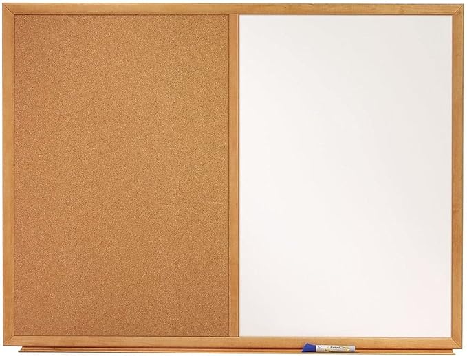 Quartet Combination Whiteboard & Corkboard, 3' x 2' Combo White Board & Cork Board, Oak Finish Frame (S553)